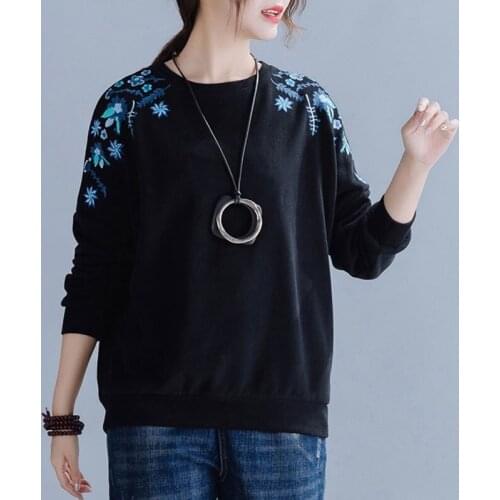 Women Sweatshirt Oversize Loose Long Sleeve Vintage Embroidery Female Pullover 2021 Spring New O-neck Casual Hoodie Tops Moletom