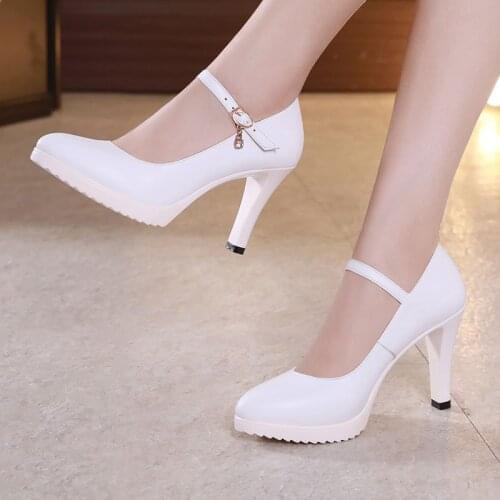 Block Heels Silver Wedding Shoes Women Pumps Platform 2021 Autumn High Heels Shoes Ladies Leather Office Shoe Big Size 42 43