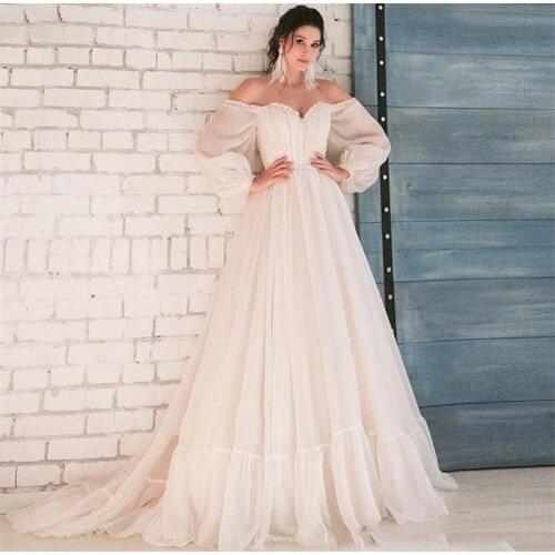 Puff Sleeve Sweetheart Wedding Dress Boho vestido de noiva Bohemian Off-Shoulder Bridal Dress Backless Backless Wedding Gowns