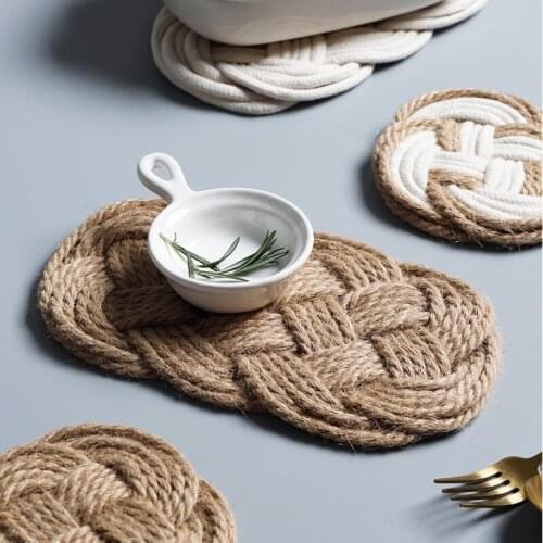 1pcs Placemat Handmade Tablemat Cotton Linen Ropemat Heat Insulation Mat Food Background Shooting Props CoasterMat Accessories