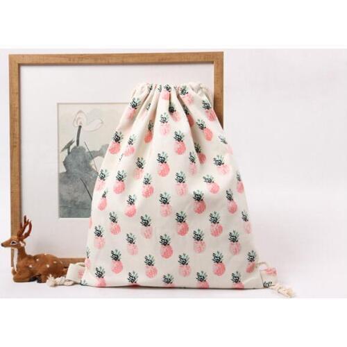 10 pieces Custom Cotton Canvas Pouch Drawstring Pineapple Printing Candy Gift Bags