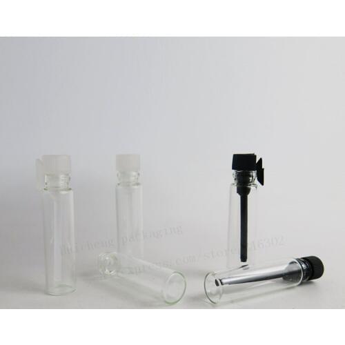 100 x Empty 1ml Mini glass perfume bottle 1cc Small parfume sample vials tester Trial Perfume bottle with Clear Black Stoppers