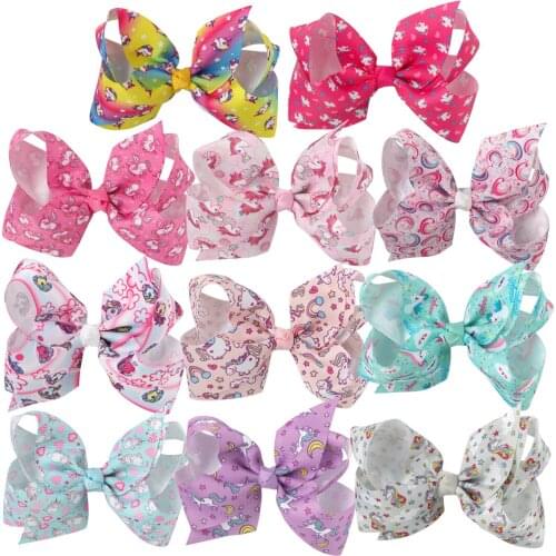 11pcs/lot 4.5" Colorful Grosgrain Ribbon Hair Bows Without Clips Unicorn Cartoon Hair Ties