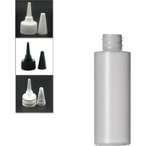 120ml empty plastic soft Squeeze bottle , natural-colored HDPE cylinder round with Twist Top Caps, pointed mouth top cap X5