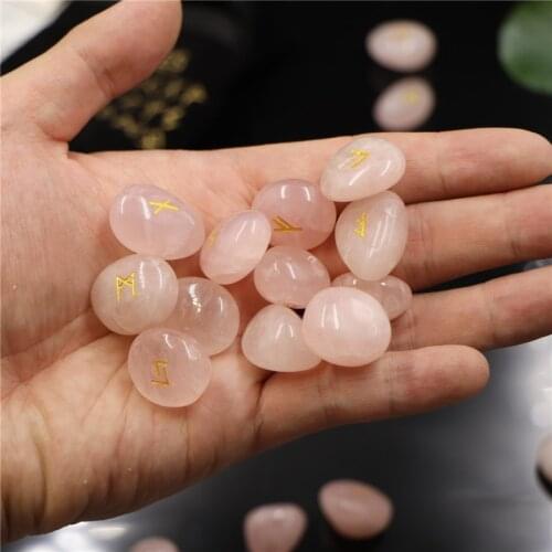 25Pcs Natural Rose Quartz Crystal Runes Stones Irregular Divination Agate Rune Fortune-telling Reiki Healing Gift Decor