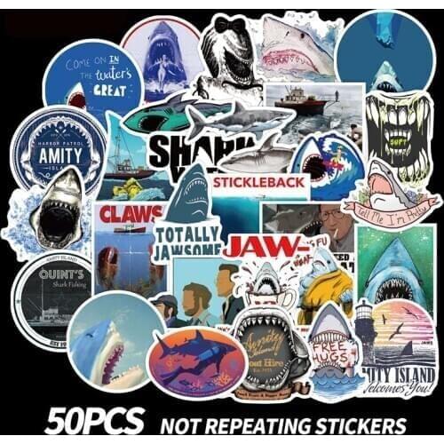 50Pcs JAW Poster Shark Classic Horror Movie For Car Refrigerator Notebook Guitar DIY Graffiti Sticker