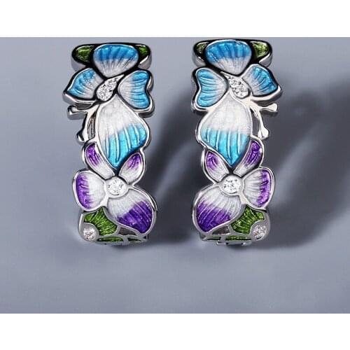 925 Silver Bohemia Fashion Butterfly Flower Shape Jewelry Blue Butterfly Earrings Fashion Ladies Jewelry Flower Earrings