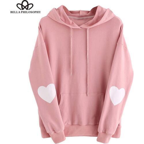 Bella Philosophy 2018 Women Hoodies Casual Printed Love Sweatshirts Girls Pink Long Sleeve Pullovers O-Neck 3 Color Christmas