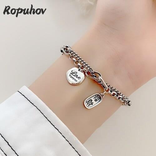 Ropuhov 2021 New 925 Silver Fashion Personality Double-layer Fortune Letter Bracelet Women Retro Old Minority Design Jewelry