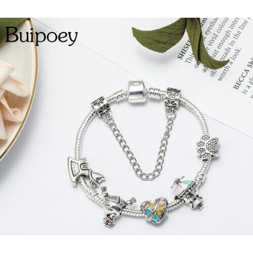 Buipoey Footprint Boy Girl Beaded Rainbow Heart Charm Bracelets For Women Couple Original Shiny Love Heart Bracelet Jewelry