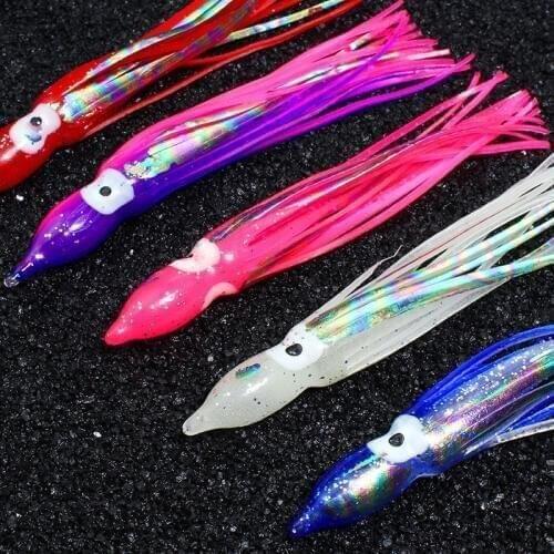 CASTFUN 10pcs/Lot 12cm Soft Lure Squid Skirts Artificial Bait Lures Octopus Baits Sea Fishing Luminous Bait Glow Eyes
