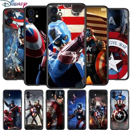 Captain America Marvel for Apple iPhone 12 Pro Max Mini 11 Pro XS Max X XR 6S 6 7 8 Plus 5S SE2020 Soft Black Phone Case