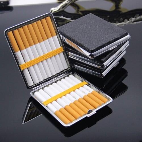 PU Cigarette Case Personalized Creative 20 Sticks with Rubber Band Gift Box Brown Case Holder Metal PU Holds Cigarette