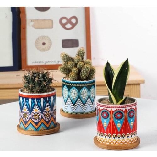 Net Red Nordic Simple Creative Positive and Negative Cylindrical Round Pot Meat Ceramic Color Flowerpot Chinese Style