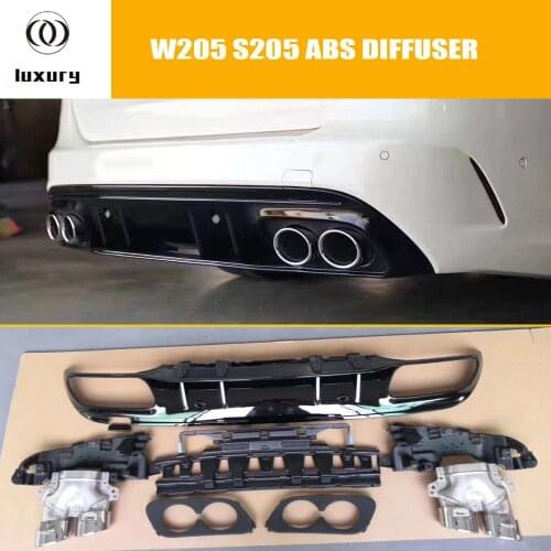 ABS Rear Bumper Diffuser With Round Tips for Benz W205 S205 C200 C300 C400 C450 C43 C63 with Amg Pacakge 15 - 22