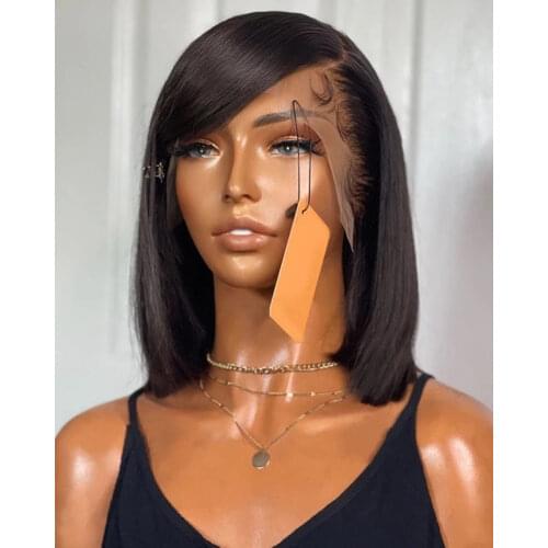 Dark Orange Short BOB Silky Straight Synthetic Hair 13*4 Lace Frontal Wig With Baby Hair Heat Resistant Fiber For Black Women