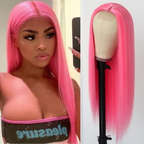 Hot fashion straight pink lace front wig human hair 100%Brazilian virgin remy hair 10-30 inch pink/blue lace wig