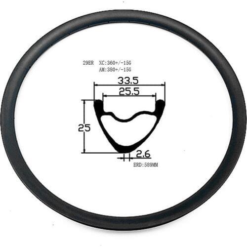 Graphene carbon mtb rim 29er 380g UD 3K carbon rims 33.5x25mm asymmetry bicycle disc rim 24 28 32 36H V-ring carbon bicycle rims