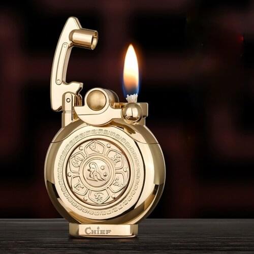 Kerosene Lighter Rocker Six-character Mantra Pure Copper Windproof Decompression Artifact Gift for Men Smoking Accessories