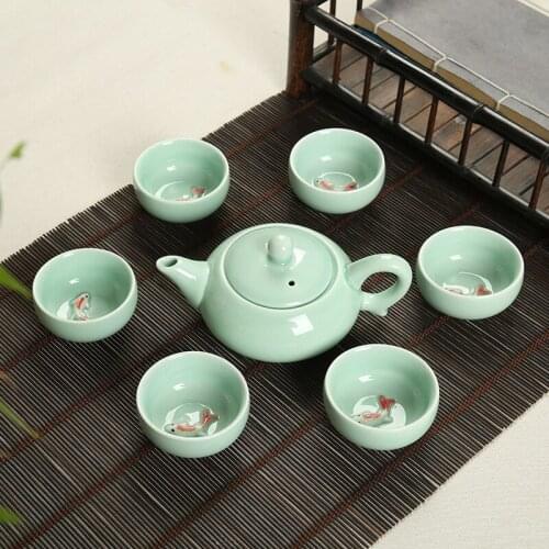 Chinese Celadon Fish Tea Set Ceramic Tea Cup fish chinese tea pot drinkware for friend Gift Travel home tea set wine set