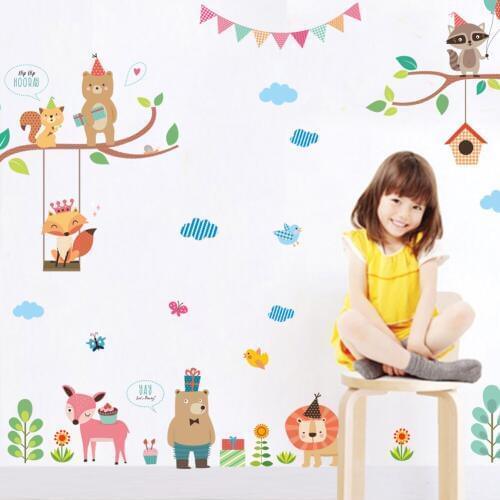 Colorful Owls Cartoon Wall Sticker Owls on The Tree Children Room nursery Decor Wall Decals Wall mural for Kids Rooms decoration