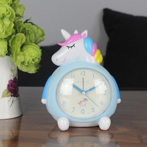 Creative Digital New Product Rainbow Unicorn Clock Student Gift Double Music Snooze Night Light Cartoon Children Alarm Clock