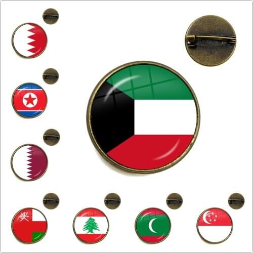 Kuwait,Qatar,North Korea,Bahrain,Oman,Singapore 20/25mm Glass Cabochon Brooches Collar Pins Jewelry For Wome Men Gift