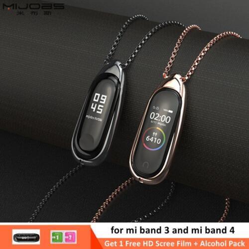 Mijobs For Xiaomi Mi Band 3/4 Necklace Pendant Wrist Strap miBand3/4 Watches Metal Stainless Steel Bracelet Miband 3/4 Wristband