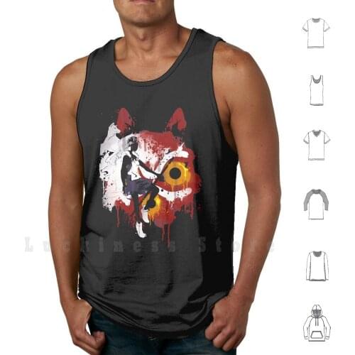 Mononoke Graffiti tank tops vest 100% Cotton Princess Mononoke Mononoke Hime Studio Ghibli Miyazaki Anime Forest Kodama Kanji