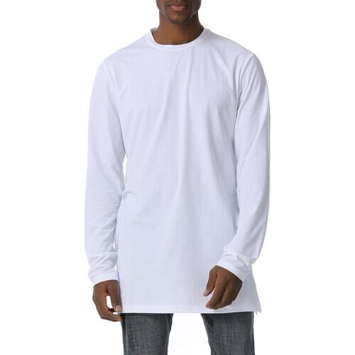 Extra Long Streetwear Casual T Shirt Men 2021 Autumn New Side Split Long Sleeve Tshirt Men High Street Hip Hop T-shirt Male Tops