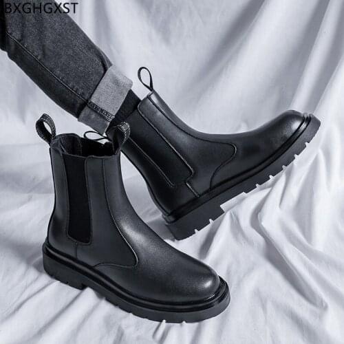Motorcycle Boots Men Casual Shoes Platform Chelsea Boots for Men Male Chunky Boots for Man 2021 Winter Shoes Men Chaussure Homme