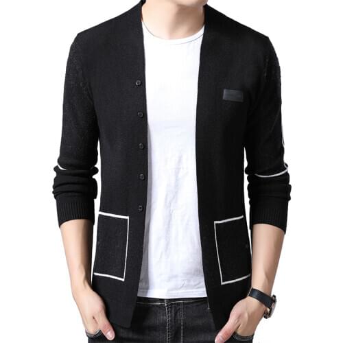 BROWON Brand Men Knitted Button Cardigans Sweaters New Casual Men Pullover V-Neck Outerwear Clothing Black Grey Sweater Men