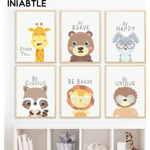 Giraffe Rabbit Bear Fox Animal Wall Art Canvas Painting Nursery Posters Prints Children Picture Nordic Baby Kids Bedroom Decor