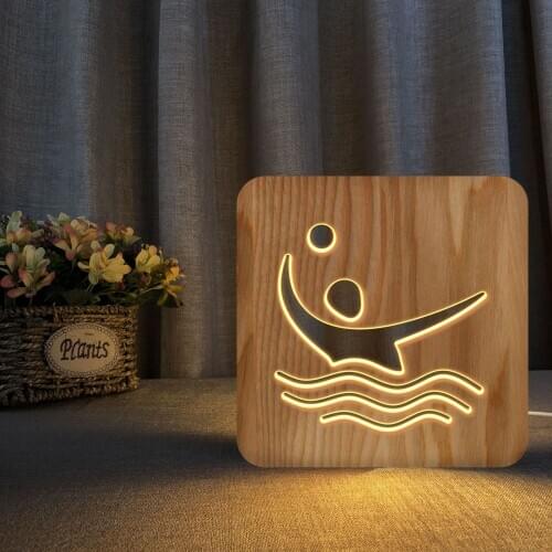 Water Volleyball Modeling Solid Wood Table Lamp Wooden Headlights Creative Daily Use