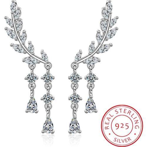 Newest Style Free Shipping Fashion 925 Sterling Silver Wings Stud Earrings Crystal Tassel Earrings Jewelry Pendientes Brincos