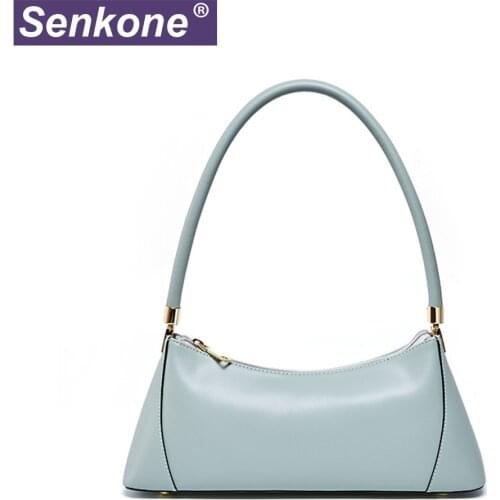 2021 New Fashion Underarm Bag Women Genuine Leather Baguette Female Shoulder Bag Small Ladies Handbags Female Hand Bags Purses