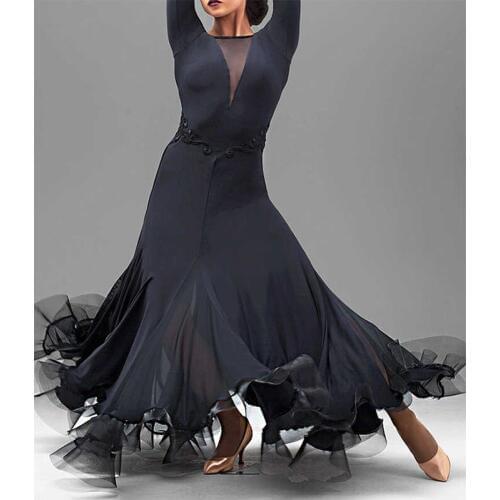 2018 New Sexy Ballroom Competition Dance Dress Women Waltz Tang Fish Bone Long Sleeves Dancing Costume Accept Customize Size