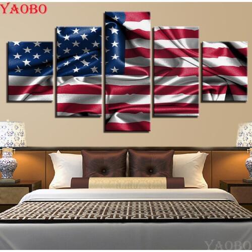 New art DIY 5D diamond embroidery cross stitch mosaic diamond painting 5 Pieces American Flag Living Room Decor needlework