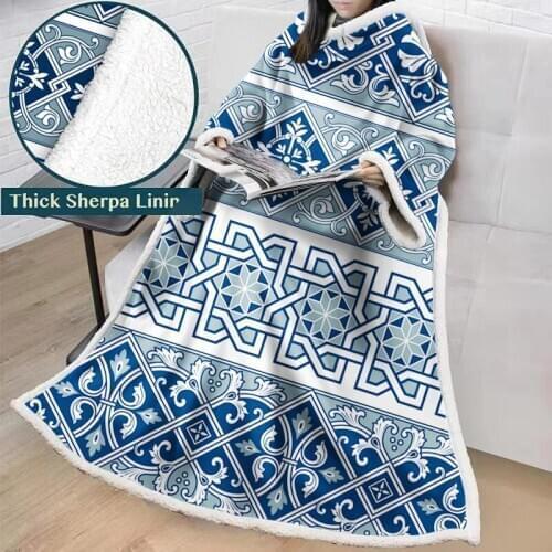 Comforter Wearable Sleeve Blanket Geometric Mandala Style Quilt Lazy Quilt Wrap Soft Thick Weighted Blanket Adult Throw Blankets