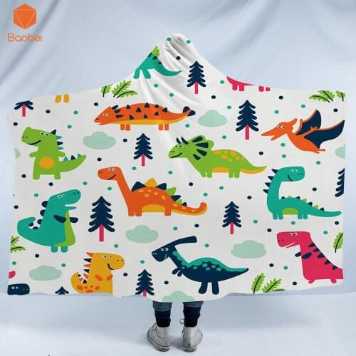 3D Printed dinosaur Cute animal Hooded Blanket for Adults Foral Gothic Sherpa Fleece Wearable Throw Art Blanket Bedding