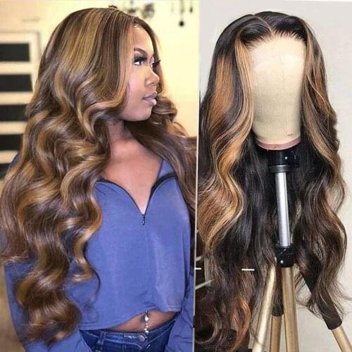 Body Wave Frontal Closure Wig Highlight 4/27 Lace Wigs Remy Lace Front Human Hair Wigs T Part Highlight Body Wave Lace Front Wig