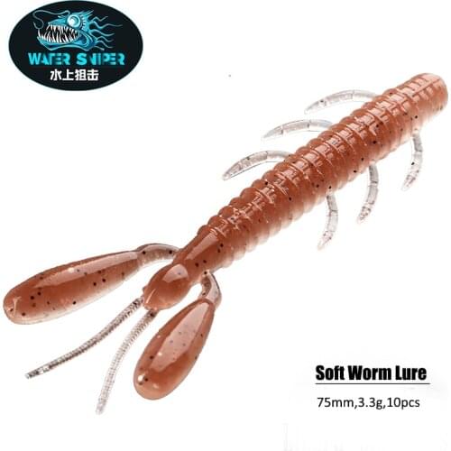 WATER SNIPER Soft Worm Plastic Lure 3inch 10pcs Craws Creature Baits For Carp Fishing Fake Bait
