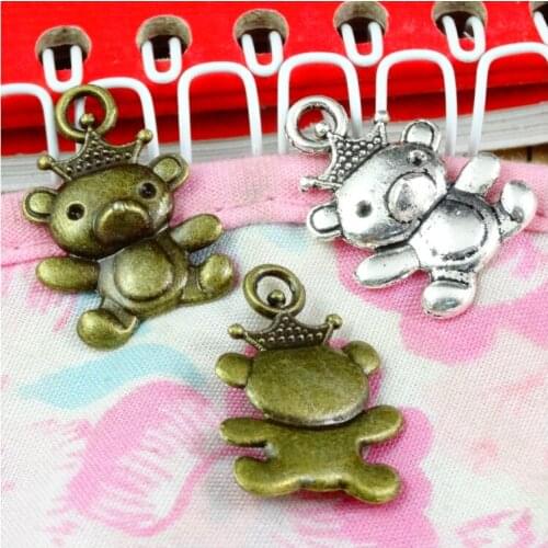 50pcs Charms little bear crown 23x16mm Antique Silver Plated Antique Bronze Plated Pendants Making DIY Handmade Jewelry