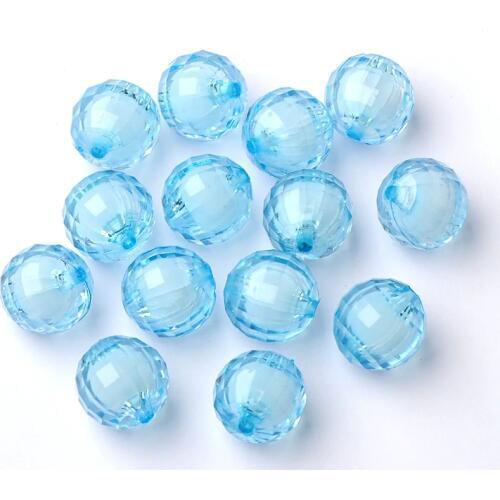 Pandahall Transparent Acrylic Beads, Bead in Bead, Faceted, Round, SkyBlue, 20mm, Hole: 2mm; about 160pcs/500g