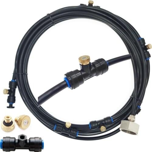 26FT (8M) Misting Cooling System 7 Brass Mist Nozzles Metal Adapter 3/4'' Outdoor Mister For Greenhouse Trampoline Waterpark