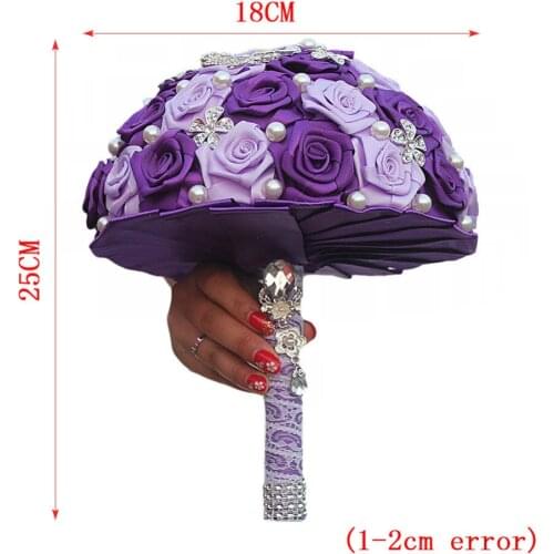 Handmade Diameter 18cm Wedding Bouquets Luxury Rhinestone Brooch Accessories Ribbon Rose Wedding Flower Bridal Bouquet