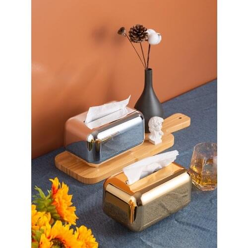 Light luxury wind household high-grade paper towel box living room coffee table spring storage box silver suction box