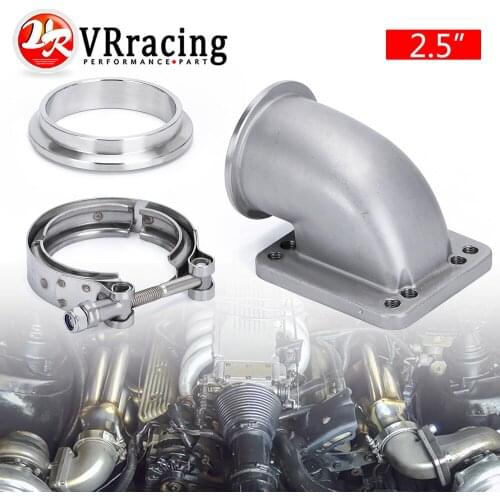 VR - 2.5" Vband 90 Degree Cast Turbo Elbow Adapter Flange 304 Stainless Steel + Clamp For T3 T4 Turbocharger VR-TEA25+TPJ25