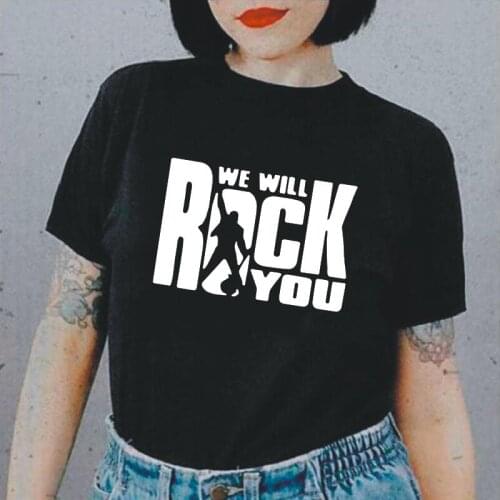 We Will Rock You Women T Shirt Summer Queen Rock Band Striped Leopard Short Sleeve Tee Shirt Femme Casual T Shirt Women Tops