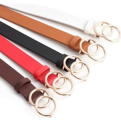 2020 Fashion Design Leather Women Belt Alloy Pin Buckle Double Ring Ladies Dress Waist Corset Belt Metal Buckle Heart